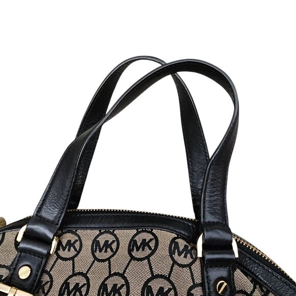 Michael Kors Milo Signature Leather Buckle Black & Beige Shoulder Bag COA - Picture 13 of 14